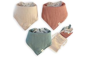 Mikito Lätzchen Baby - Musselin Spucktücher Baby 3er Set - jedes Baby Lätzchen ist beidseitig verwendbar + größenverstellbar - Dreieckstuch Baby mit Pattern als Erstausstattung für Neugeborene