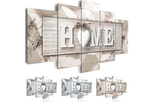 murando - Tableau Décoration Mots 100x50 cm 5 Parties - Impression sur Toile Cadre en Bois Salon Chambre Déco Murale Tableaux Maison Bureau Cuisine - Inscription Maison Bois m-C-0251-b-p