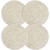 Woven Round Placemats 12 Inch Straw Natural Handmade Corn Table Mat Non-Slip Heat Resistant Decorated for Party Wedding Pack of 4