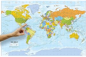 ‎ORBIT GLOBES & MAPS ORBIT Globes & Maps - Politische Weltkarte in deutsch als Poster, ca. 88x58cm, Aktuell 2025, Karte der Welt, Maßstab 1:46.400.000 Mio.