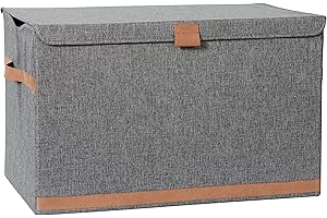 LOVE !T STORE !T LOVE IT STORE IT Scatola Portaoggetti XL, Lino, Pieghevole, Coperchio Magnetico, Grigio Screziato, 62x37,5x39cm