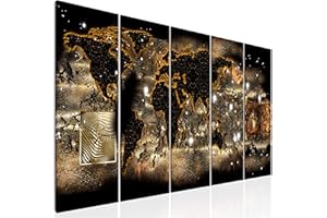 decomonkey - Impression sur Toile Intissée Carte du Monde Abstrait 200x80 5 Pièces - Tableau Décoration Appartement Cadre en Bois Photo Déco Salon Image Esthétique Peinture sur Toile Maison