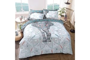 Sleepdown Elephant Mandala zestaw dwustronnych poszewek na kołdrę, łatwa pielęgnacja, antyalergiczna, miękka i gładka z poszewkami na poduszki, odcień zielonkawy