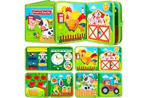 Quanquer Busy Book for Toddlers 1 2 3 - Montessori Toys Farm Busy Board for 1 Year Old Boy Girl Birthday Gift Toys - Interactive Activity Books for Baby - Plane Car Travel Toys with Gift Box