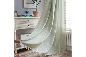 Sutuo Home Boho Curtains for Bedroom Living Room 63 Inch Length, Light Filtering French Country Farmhouse Vintage Chic Tassels Window Treatment Bohemian Drape, 1 Panel 52" W x 63" L, Sage Green