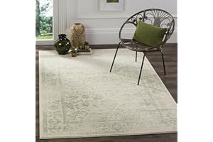 SAFAVIEH Distressed Teppich für Wohnzimmer, Esszimmer, Schlafzimmer - Adirondack Collection, Kurzer Flor, Elfenbein und Salbei, 155 X 229 cm