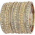 NMII Metal with Golden Zircon Gemstone & Silk Thread Studded worked Ball Chain Linked Stylish Bangle Set For Women and Girls