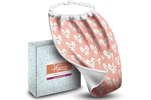 Hoxycom Grand Bavoir Bébé Elastique - Fabriqué En France - Serviette Table Enfant Coton et Eponge Bambou - Grande Taille Idéale Cantine Ou Maternelle (Souris Rose)