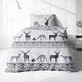 Träumschön Biber Bettwäsche 135x200 Baumwolle grau - Winter Bettwäsche Warm - Weihnachten Bettwäsche Grau - Hirsch Bettwäsche