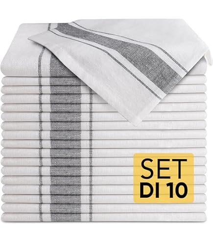 Set 10 Strofinacci Cucina Loco Bird Cotone 50x70 Cm - Grigio Righe, Assorbenti E Lavabili - Foto 9