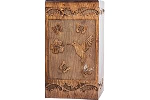 INTAJ Wooden Cremation Urn for Human Ashes, Adult INTAJ Rosewood Urn for Ashes, Humming Bird Funeral Cremation Urn Hand-Crafted - Burial Urn Box (Rosewood Birds, Large - 11.25Hx6.25W (250 Cu/in))