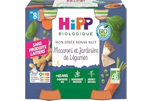 HiPP - Mon Dîner Bonne Nuit - Macaroni et Jardinière de Légumes - Pots 2 x 190 g