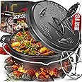 KESSER Dutch Oven Set, BBQ Frying Pan, 4.2 Litres, Stew Pan with Stainless Steel Coaster, Cast Iron Pan with Lid Lifter Handle and Slot for Theme Gauge, Cooking Kettle, Grill Pan for