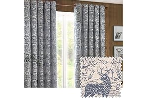 furn. Winter Woods Chenille Room Darkening Eyelet Curtains – Woodland Animals Pattern (Midnight - Width x Drop: 229 x 229cm / 90 x 90, 2 Panels)