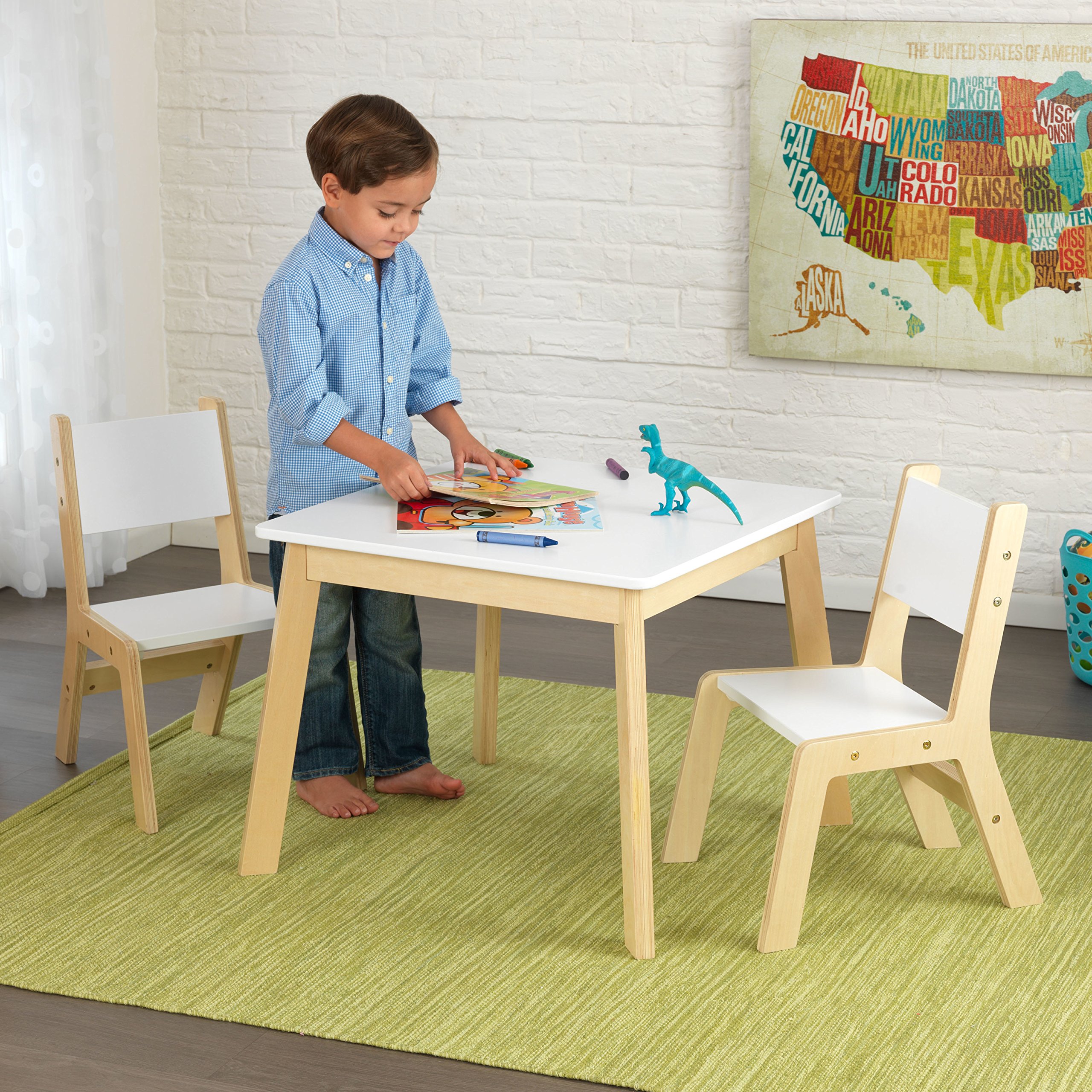 KidKraft-27025-Table-en-bois-blanc-moderne-avec-2-chaises-Meubles-pour-chambrepice-de-jeu-pour-enfant