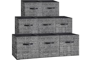SONGMICS Storage Cubes, 33 cm Non-Woven Fabric Bins with Double Handles, Set of 8, Wardrobe Organisers for Shelves, Foldable, for Clothes, Ink Black ROB833B01