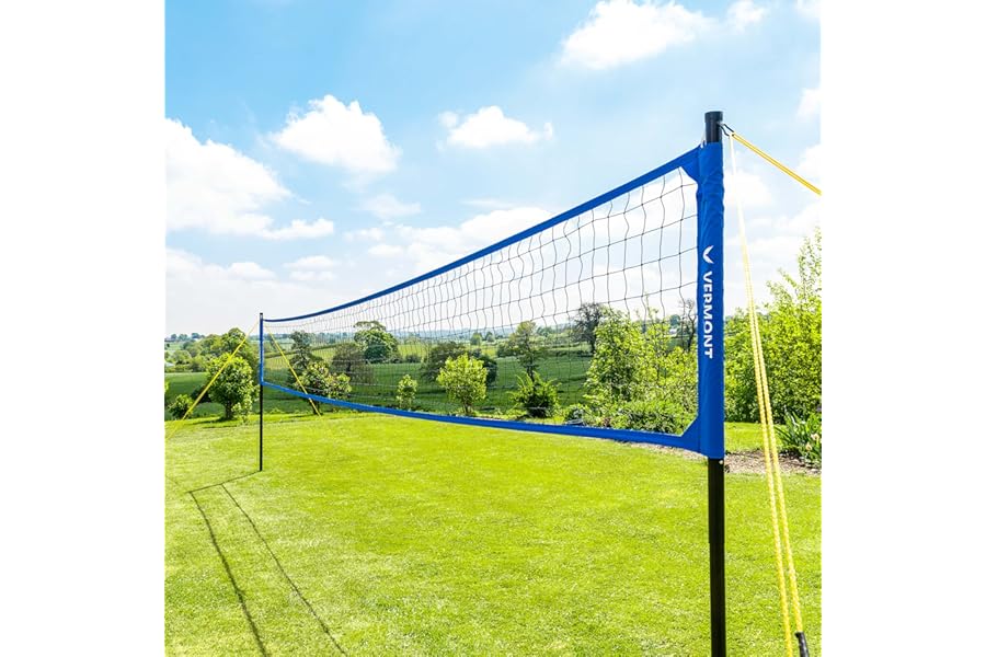 Vermont Portable Volleyball Set - Garden/Beach Set | Professional Regulation Volleyball Net - Aluminium Telescopic Posts | Foldable Design | Carry Bag Included