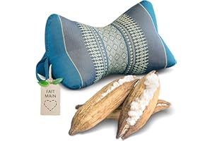 livasia Coussin appuie-Nuque Coussin os - Ø 15x32cm - Coussin cale-Nuque en Forme d’os, Coussin de Sofa, Coussin de Lecture kapok, Jardin Balcon, Coussin de Voyage Fait Main (Bleu Clair)