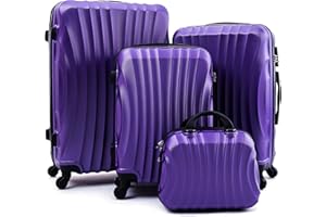 R.Leone Valigia da 1 pezzo Fino a Set 4 Trolley Rigido grande, medio, bagaglio a mano e beauty case 4 ruote in ABS 2037 (Viola, Set 4 XS S M L)