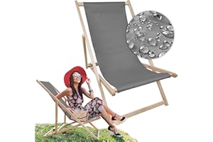 AllBags® Leżak drewniany, składany, leżak plażowy, na balkon, do ogrodu (jasnoszary)