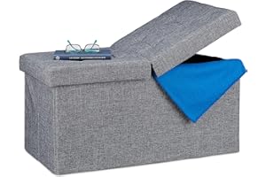 Relaxdays Baúl Almacenamiento, Banco Almacenaje, Puff Asiento Tapa Plegable, Tela-DM, 39 x 75 x 37 cm, 1 Ud, Gris Oscuro