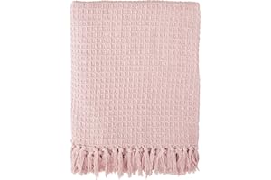 Emma Barclay Manta Honeycomb de algodón reciclado lisa con textura gofrada para sillón y sofá en rosa rubor, 50 x 60 (127 x 152 cm)