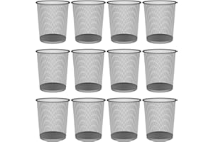 Detectalia Papelera Malla Metalica 13 Litros, Set de 12, Plata. Papelera Oficina, Papelera Reciclaje, Cubo de Basura, Papelera Escritorio, Cubo de Basura Cocina, Papelera Baño, Tamaño Ø26,5 x 28 cm
