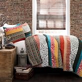 Lush Decor Boho &Ccedil;izgili Yorgan Ters &Ccedil;evrilebilir 3 Par&ccedil;a Bohem Tasarım Yatak Seti - King - Turkuaz ve Mandalina