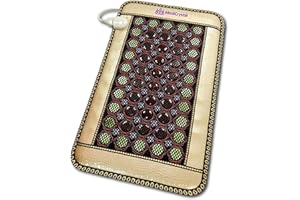 MediCrystal 4-Gems Bio Magnetic Infrared Heating Mini Mat - 20"W x 32"L (50x80 cm) - Natural Amethyst Jade Tourmaline Agate - 86 Stone Disks - Adjustable 30-70°C (86-158°F) - Ivory Croco - 220-240V
