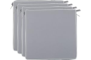 Brandsseller Set da 4 Cuscini per Sedia 40x40x4 cm – Idrorepellenti e antimacchia con Nastri e Bordino – Per uso interno ed esterno – Cucina, Terrazza, Giardino – Grigio