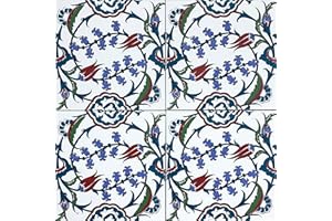 Cerames Pinar - Coloridos azulejos turcos, 1 paquete - 0.48m2 (12 piezas), azulejos de cerámica Iznik con patrón, 20x20, ideal para la cocina o el baño.