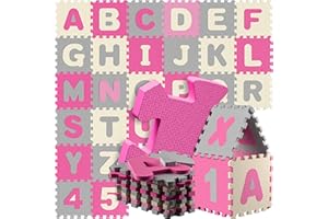 Spielwerk® 86pc Pink Baby Play Mat | Jigsaw Puzzle Mat | 3.3m² | Letters A-Z | EVA Foam | Tummy Time | Soft Play | Easy to Clean with Water & Baby Wipes