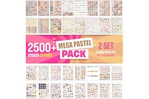 colortouch Zestaw naklejek – 2500 sztuk, 32 arkusze naklejek do planera miesięcznego, albumu fotograficznego dla dzieci, dziewcząt, dorosłych, naklejki na viintage, podróż, Mega Pastel Pack