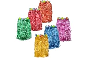 Hawaii Rock (6Stk) - Hula Party Bastrock 60cm Lang Luau Hawaii Outfit Damen in 6 Kräftigen Farben - Hawaii Kleid Damen Tänzerin Kostüm für Sommer, Beach Party - Hawaii Röcke mit Verstellbarem Hüftband