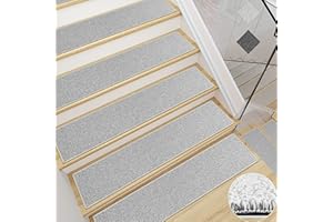 GOYLSER Stufenmatten | Anti-Rutsch Treppenstufen Matten | Treppenteppich mit kuschlig weichem Flor | Selbstklebend/Maschinenwaschbar Treppenschoner 76cmx20cm 15 stück Hellgrau