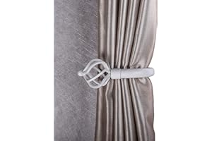 Home Harmony® Bird Cage Finial Telescopic Extendable Curtain Pole set In Black Silver White and Matching Holdbacks Available (White, Pair Of Holdbacks)