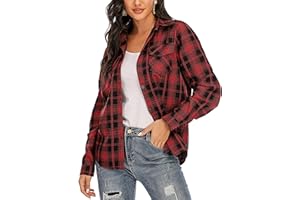 ENJOYOSELF Camisa Cuadros Mujer Franela 100% Algodón Camisa Leñador Blusas Basiccon Botones Camisetas Cuello en V Manga Larga Casual Oficina Básico Vintage Western