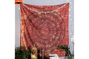 Craft Trade Mandala Orange Tapisserie Indien Tissu Mural Tapestry Tenture Murale Tapisseries Bohème pour Décor Maison Salon et de la Chambre à Coucher- 127 x 152 cm