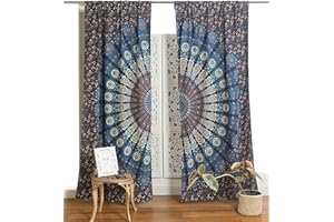 Popular Handicrafts Printed Panels Curtains Indian Hippie Bohemian Beautiful Peacock Mandala Curtain Panels Blue Tarquoise