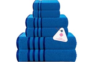 Casa Copenhagen Zero Twist, Juego de Toallas 6 Piezas 100% Algodón, Azul Eléctrico, 600g/m², 2 Baño, 2 Manos, 2 Manoplas de Algodón Egipcio, Toallas de Lujo Ultra Suaves para Hotel, SPA, Cocina