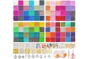52000PCS Perles de Graines de Verre de 2mm, 96 Couleur Kit pour bijoux, Fabrication de Bracelets avec Pince à épiler, Ciseaux et 2 Fils Clairs de 0.5mm