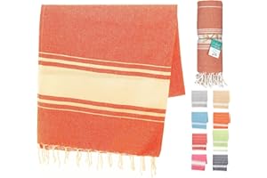 Artexia Serviette De Plage en Coton Drap De Couverture Pique Nique Natte De Plage Plaid Serviette De Bain Fouta XXL (Orange)