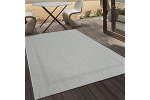 ‎THE CARPET the carpet Mistra - robuster Outdoor Teppich, modern, Wetterfest & UV-beständig, für Balkon, Terrasse und Wintergarten Aber auch für die Küche geeignet, flachgewebt, Bordüre, Grau, 160 x 220 cm