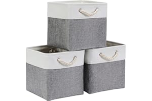 Mangata Aufbewahrungsbox 28x28x28 cm, Aufbewahrungskorb mit Griff, Aufbewahrung Korb Stoff für Regal, Schrank, und Kleidung (Faltbare, Grau weiß, 3er Set)