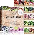 valeaf BIO Gartenjahr Samen Set I Gemüsesamen das ganze Jahr I 12 Monate Samen Gemüse I Gemüsesamen Set für Hochbeet, Balkon und Garten I Samen Set mit Gemüse Saatgut I 12er BIO Pflanzensamen Set