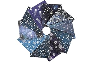 Craftido -43 Opciones- 100% Algodón Acolchado Tela Bundles 10pcs Fat Quarters 18”x21”(46x53cm) -Peso Medio 5.2oz- para Acolchar, Proyecto de Costura, Patchwork, DIY Manualidades - Starry Sky