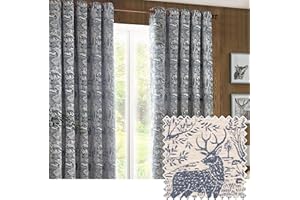 furn. Winter Woods Chenille Room Darkening Eyelet Curtains – Woodland Animals Pattern (Midnight - Width x Drop: 117 x 137cm / 46 x 54, 2 Panels)