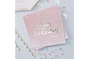Ginger Ray Pink Ombre Happy Birthday Party Paper Napkins 20 Pack