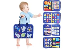 VIBRANT VISION 7-in-1 Blue Busy Board For Toddlers - Montessori Senory Toys Activity Board For 1 To 5 Year Old Kids - Preschool Education Learning Fine Motor Skills - Travel essentials toys for Boys and Girls