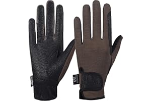 AFE Guanti da equitazione da donna in tessuto sintetico in tessuto elasticizzato nero